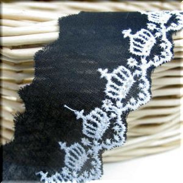 画像1: 「綿レース」　クラウン柄刺繍 黒 2　10cm (1)