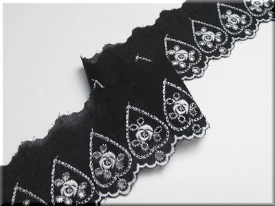 画像2: 「綿レース」　バラ柄刺繍　黒 3　10cm